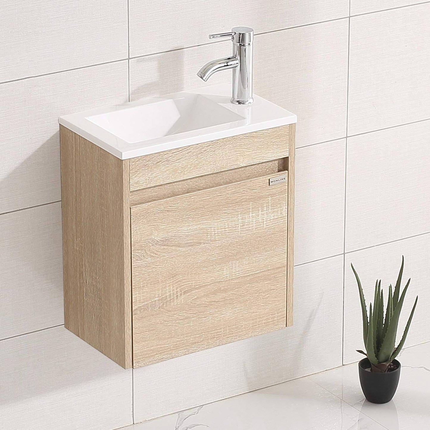 wonline 15.7 Small Bathroom Vanity Set Wall Mounted Fully Assembled Cabinet with Sink for Small Space Combo Chrome Faucet