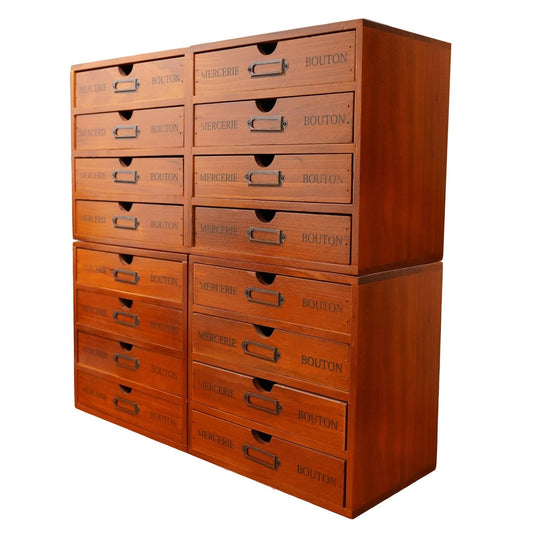 16-Drawer Wooden Card Catalog Storage Box | Vintage Filing Cabinet in Walnut Wood