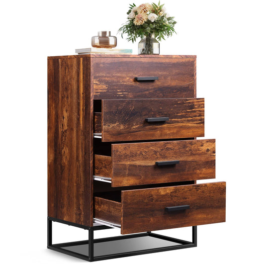 WLIVE Dresser for Bedroom with 4 Drawers, Nightstand, Chest of Drawers, Tall Dresser Drawers with Sturdy Metal Frame for Hallway, Living Room,