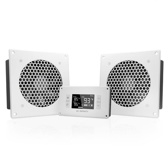 AC Infinity AIRPLATE T8 White, Quiet Cooling Dual-Fan System 6 with Thermostat Control, for Home Theater AV Cabinets