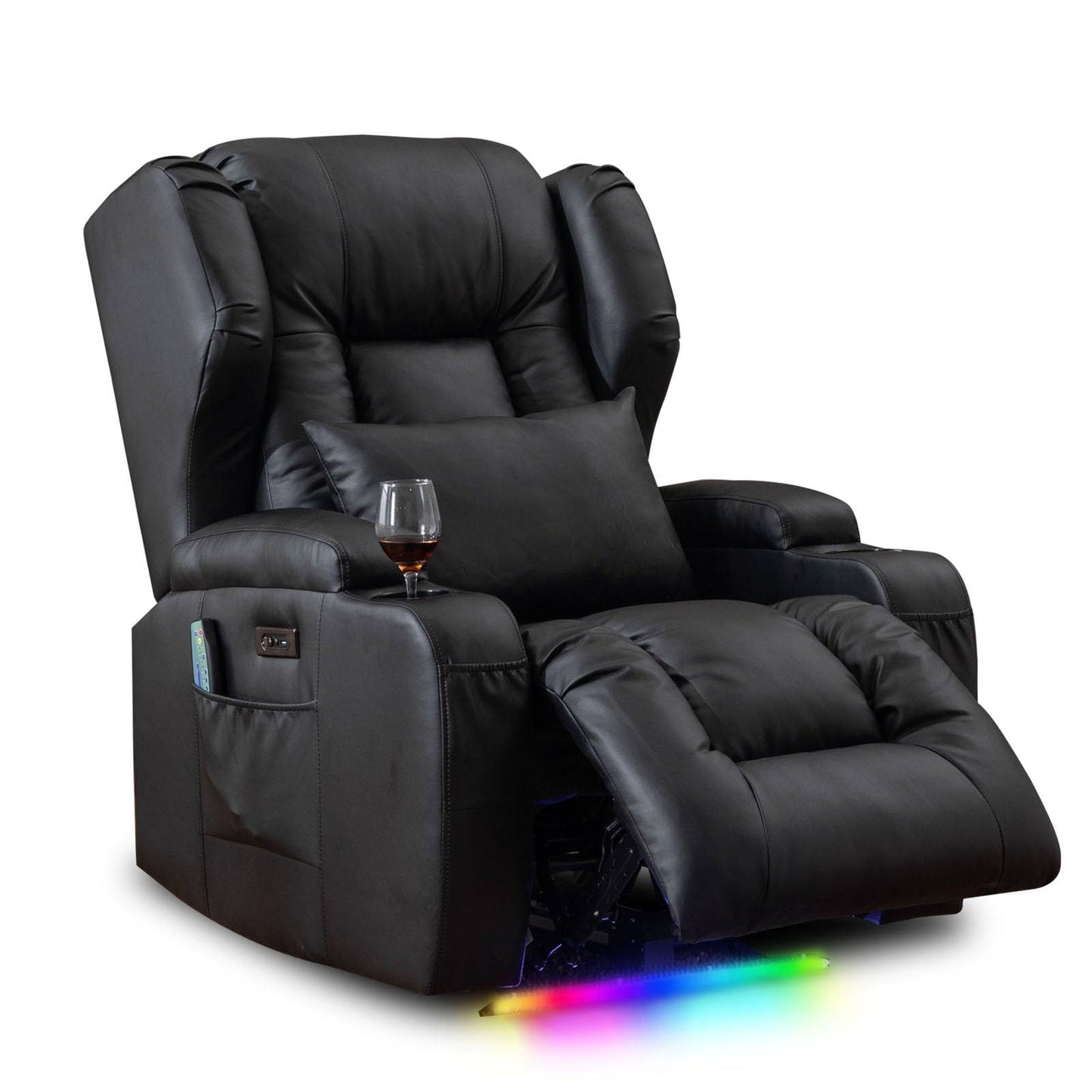 VUYUYU Power Recliner Chair with Heat and Massage, Faux Leather Recliner Sofa Chairs for Living Room Home Theater Seating with LED Lights/Cup