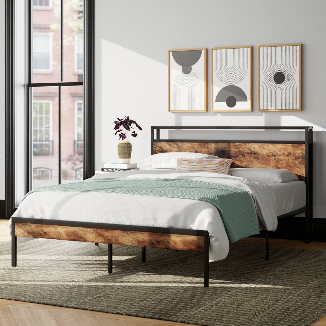 17 Stories Full Bed Frame, Platform Bed Frame Full With 2-tier Storage Headboard And 11 Strong Support Legs