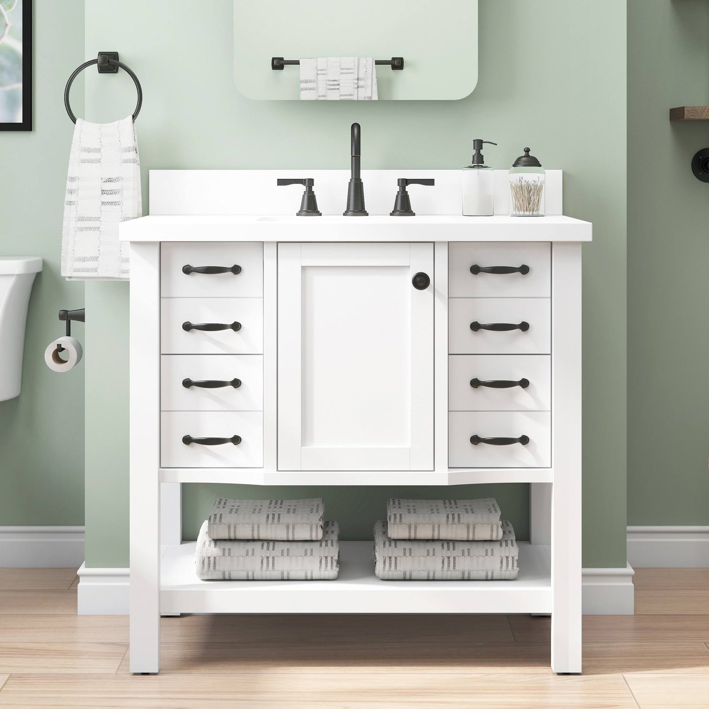 Allen + Roth Kingscote 36-in White Undermount Single Sink Bathroom Vanity with White Engineered Stone Top | WSL36RVSW