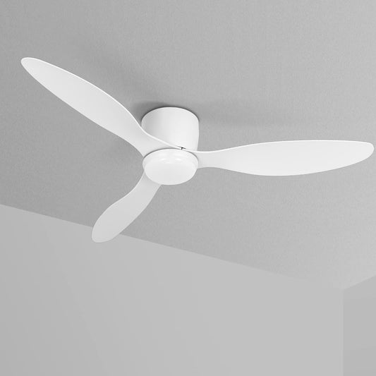 VACILL Low Profile Ceiling Fan with Light White,Flush Mount Fan,6 Speed Levels,LED Dimmable,DC Motor,52 inch