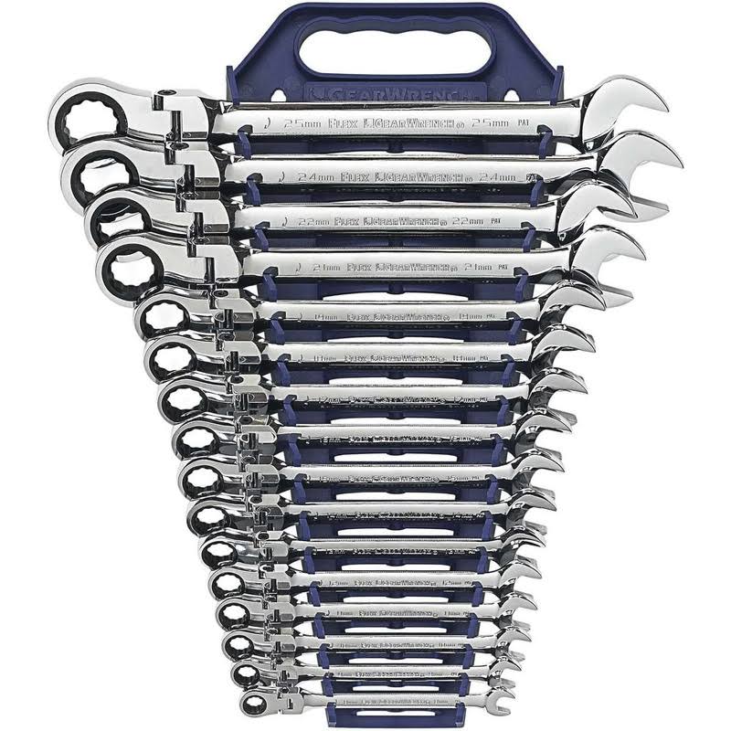 9902D 16 Piece Flex-Head Combination Ratcheting Wrench Set Metric