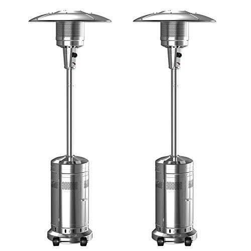 2 Set 48,000-BTU Umbrella Patio Propane Heater with Wheels,Stainless Steel Patio Heater,Stainless Steel Floorstanding Liquid Propane Heater Outdoor